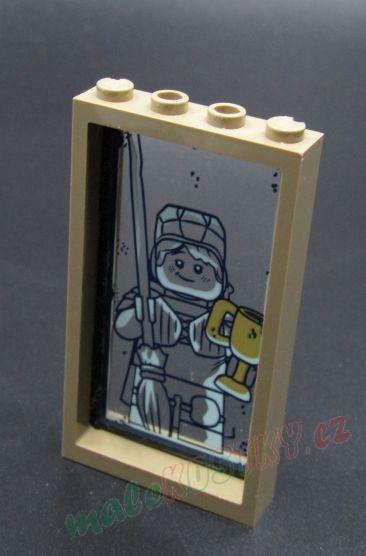 Lego rám okna 1x4x6 béžový s polepem skla - zrcadlo Quirinus Quirrell / Ron Weasley