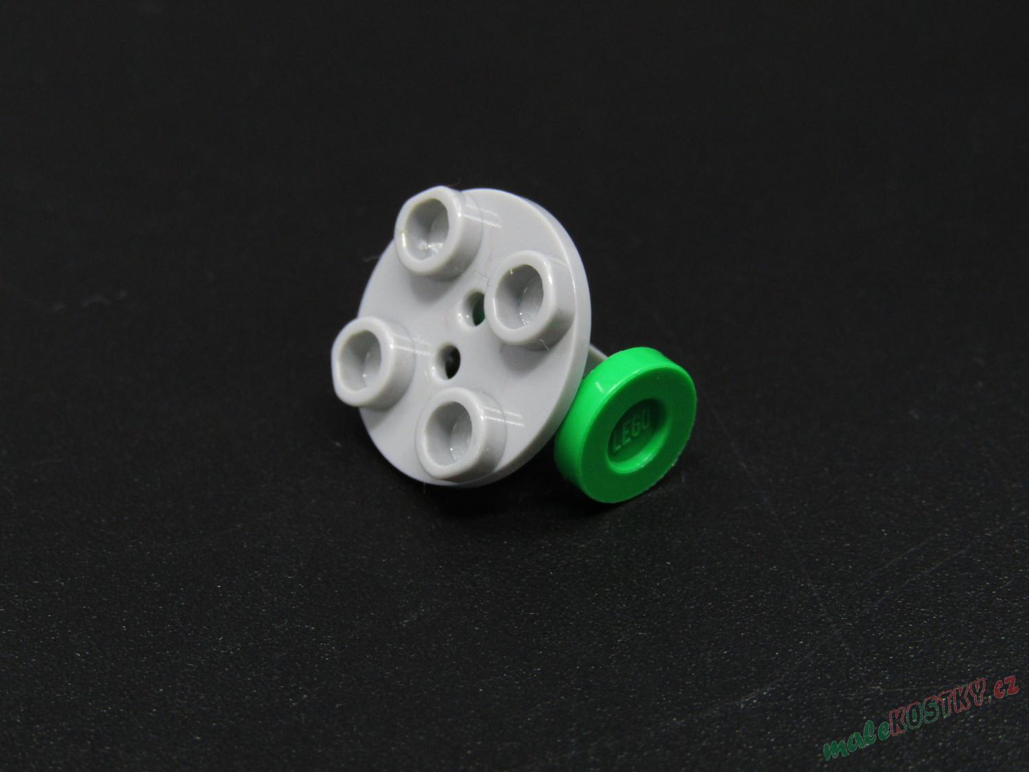 Lego destička kulatá - se zelenými koly- světle šedá