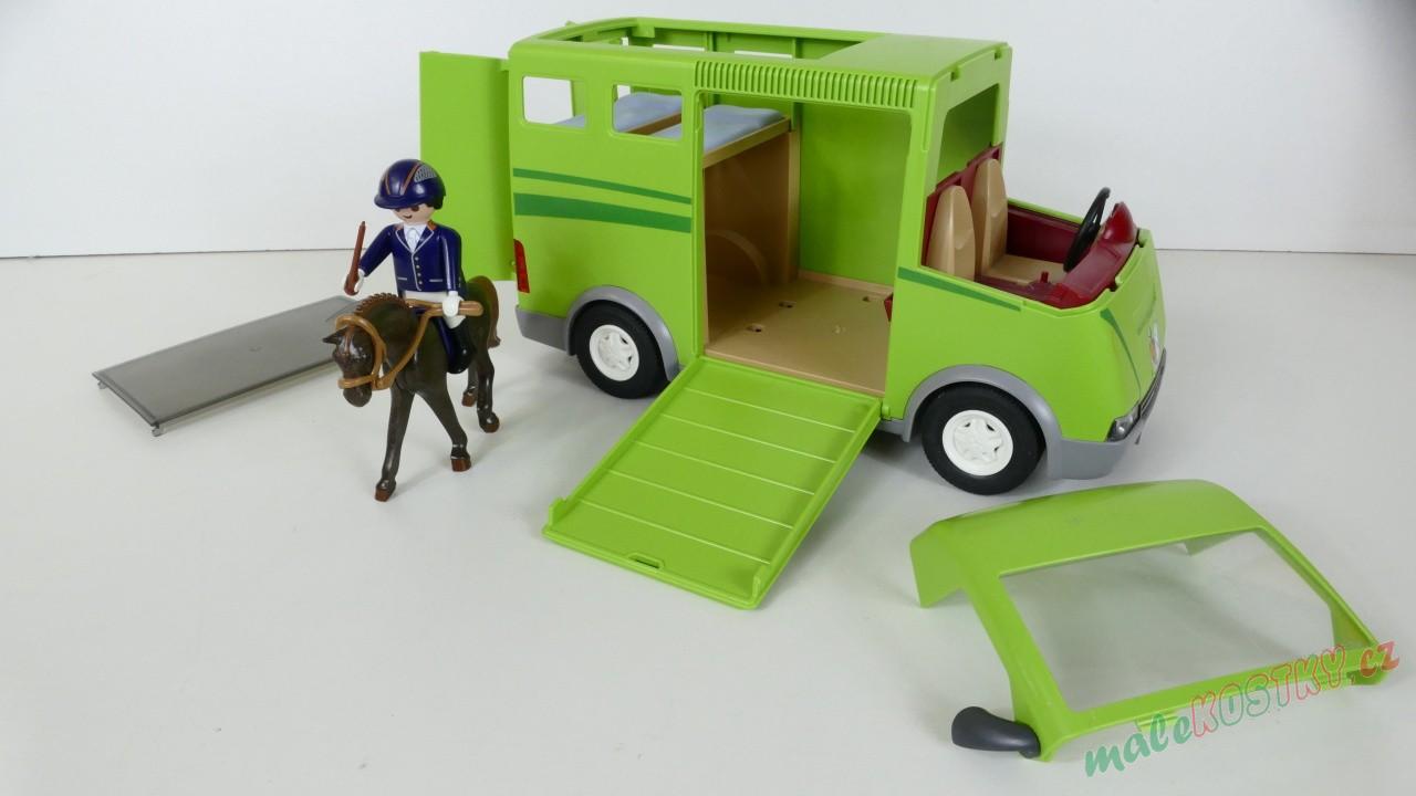Playmobil zelený karavan (bez zrcátek) s koníkem