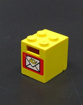 Lego box s dvířky - žlutý - poštovní schránka s potiskem na obou stranách