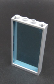 Lego rám okna 1x4x6 s průhledně modrým sklem - světle šedý