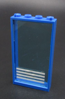 Lego rám okna 1x4x6 s průhledně modrým sklem a polepem - modré