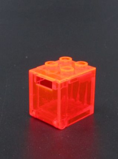 Lego box s dvířky - průhledná neon oranžová