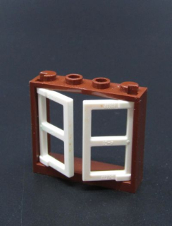 Lego okno 1x4x3  - hnědo/bílé