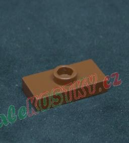 Lego destička s pinem uprostřed - hnědá - reddish brown