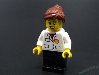 Lego figurka Racers - Palivová inženýrka Ferrari F1 - ODŘENÁ HLAVA+PRASKLÁ RUKA
