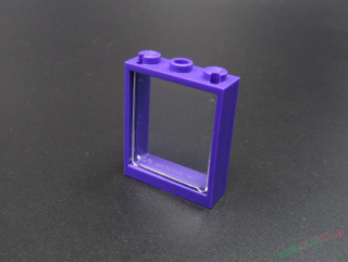 Lego okno 1 x 3 x 3 se sklem průhledným modrým - tmavě fialové
