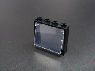 Lego okno 1x4x3 s vyklápěcím sklem - černé/průhledné bílé