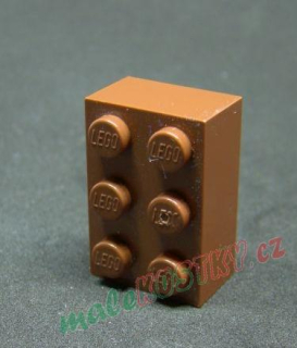 Lego kostička 2x3 hnědá - reddish brown
