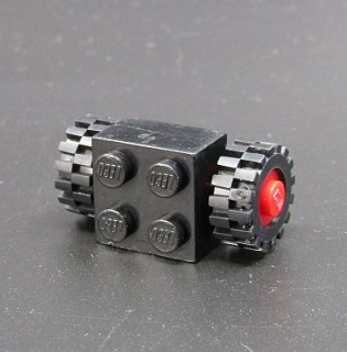 Lego náprava s kostkou s koly 2x2 - černá