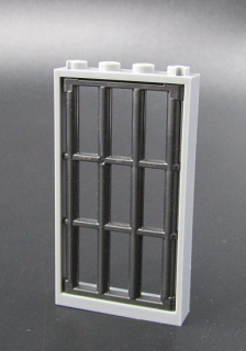 Lego okno s mřížemi 1x4x6 - světle šedé + leskle tmavě šedá