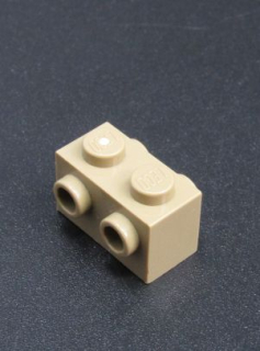 Lego kostička speciální s výstupky na obou stranách - tmavě béžová